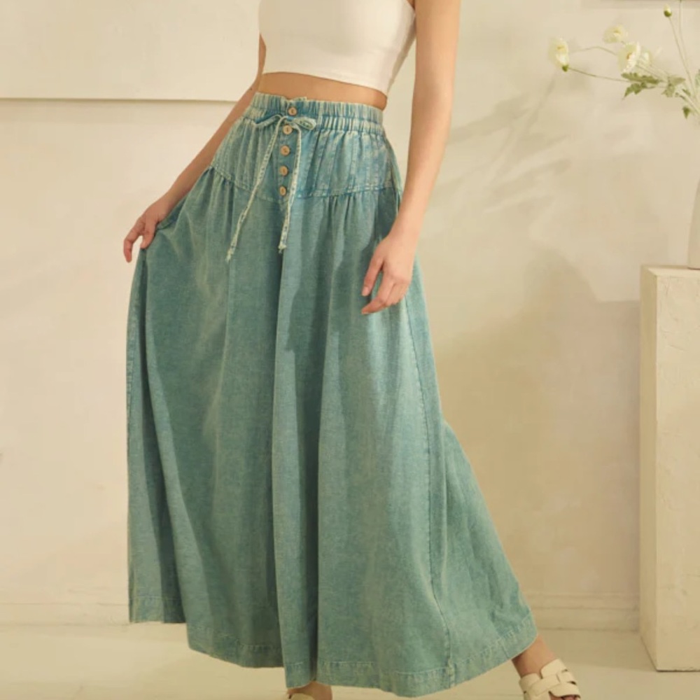 🌺Clearance! Last One! Oli & Hali Women's Linen Teal Wide-Leg Pants - Picture 3 of 6